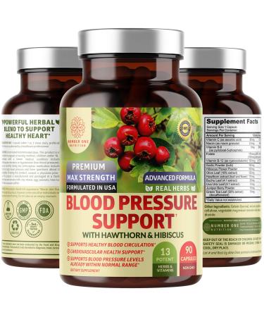 N1N Premium Blood Pressure Support with Hawthorn and Hibiscus 13 Potent Ingredients, Natural Supplement to Support Heart & Circulatory Health, 90 Caps