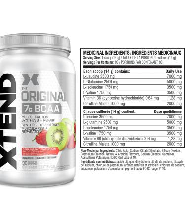XTEND Original BCAA Powder Strawberry Kiwi Splash | Sugar Free Post Workout Electrolyte Muscle Recovery Drink with Amino Acids | 7g BCAAs for Men & Women | 90 Servings - Buy Online on GoSupps.com