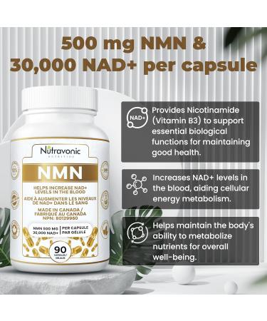 New! Nutravonic NMN Ultra High Purity 500 mg per Capsule - Industry Highest 30 000 NAD + 99% NMN - NAD+ Boost - NMN Nicotinamide Mononucleotide Supplement. Support Celluluar Health. Increase Blood NAD + Levels Cofactor of Cellular Energy Metabolism. Maint - Buy Online on GoSupps.com