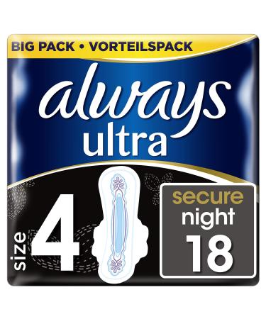 Always Ultra Secure Night Pads (with wings) Size: 4 10 pack (10 x 18 pieces) with wings Value pack 18 pieces (10 pack)
