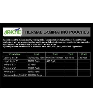 Apache Laminating Pouches 5 mil  for 8.5 x 11 inch Letter Size Paper 9 x 11.5 inch Sheets  100 Pack 5mil  Letter  100 Pack - Buy Online on GoSupps.com