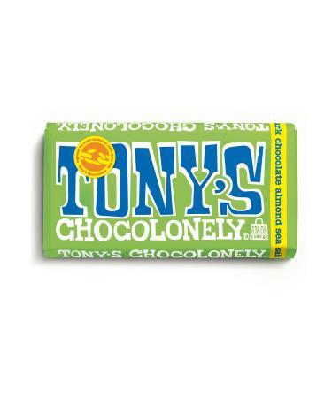 Tony's Chocolonely 51% Dark Chocolate Bar with Almonds and Sea Salt, 6.35 Ounce
