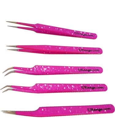 Professional Stainless Steel Eyelash Extension Tweezers Set of 5 with Travel Case - Pink Effect - Buy Online on GoSupps.com