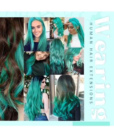 Runature Teal Remy Clip-In Hair Extensions - 35cm 25g Invisible & Easy Fit - Green Real Hair Clip-Ins - Buy Online on GoSupps.com