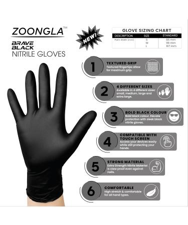 ZOONGLA Black Nitrile Disposable Gloves - Extra Strength Odour-Free Latex-Free & Powder-Free Chemical Resistant. Gants Large Black - Buy Online on GoSupps.com