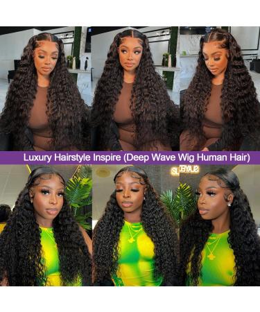 26 Inch Deep Wave Lace Front Human Hair Wig - Pre Plucked, Glueless, 180% Density | Natural Black Color - Curly Wigs for Black Women - Buy Online on GoSupps.com