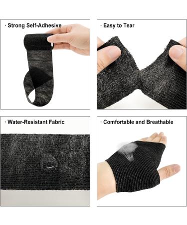 Self Adhesive Bandage Wrap 3 Inch x 5 Yards - 12 Pack, Black - Breathable Cohesive Tape for Sprains & Swelling - Buy Online on GoSupps.com