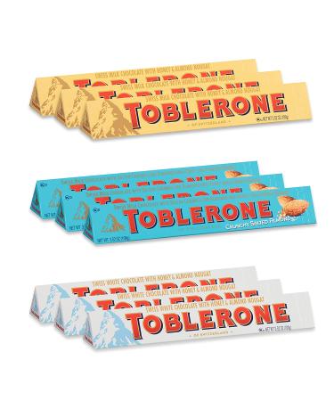 Toblerone Swiss Chocolate Gift Set - Milk, White, and Salted Caramel Almond Variety Pack - 9 Bars, 3.52 oz Each - Buy Online on GoSupps.com