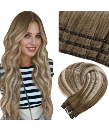 LAAVOO Braun Balayage Extensions Real Hair Microring Tressen Real Hair 40cm Blond Ombre Micro Weft Real Hair Extensions 50g Remy Eze Micro Smooth light Brown Ombre Platinblond #8/60/8 12Zoll Width 40cg 2.23 #8/60/8