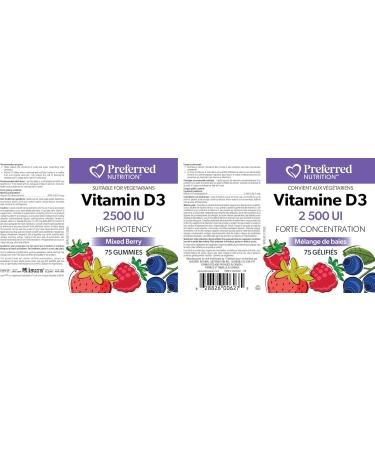 Preferred Nutrition Vitamin D3 2500IU 75 Gummies High Potency Mixed Berry Flavour Helps prevent Vitamin D deficiency Suitable for Vegetarians 75 count (Pack of 1) D3 2500 IU - Buy Online on GoSupps.com