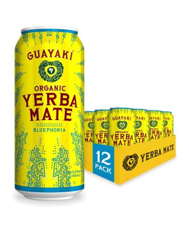 Guayaki Yerba Mate, Clean Energy Drink Alternative, Organic Bluephoria, 15.5oz (Pack of 12), 150mg Caffeine Bluephoria 15.5 Fl Oz (Pack of 12)