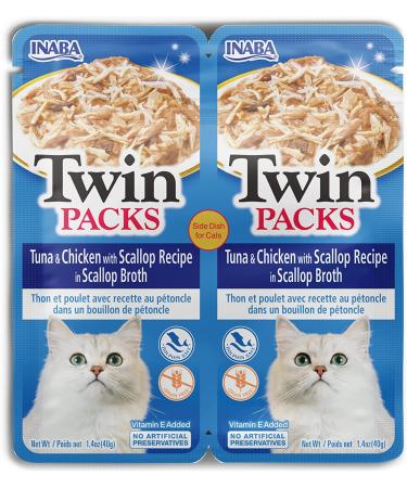 INABA Twin Packs for Cats | Grain-Free Shredded Chicken & Broth Gele Side Dish | 22.4 Ounces Total (16 Servings) Tuna, Chicken & Scallop Recipe - Buy Online on GoSupps.com
