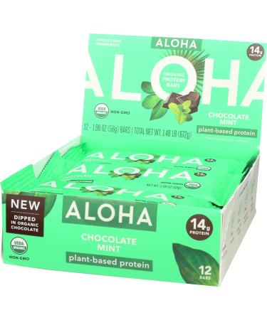 Aloha Organic Chocolate Mint Protein Bars 14g Plant-Based Protein USDA Certified Organic Gluten Free & Non-GMO 56 Gm (Pack of 12) Chocolate 12-Pack - Buy Online on GoSupps.com