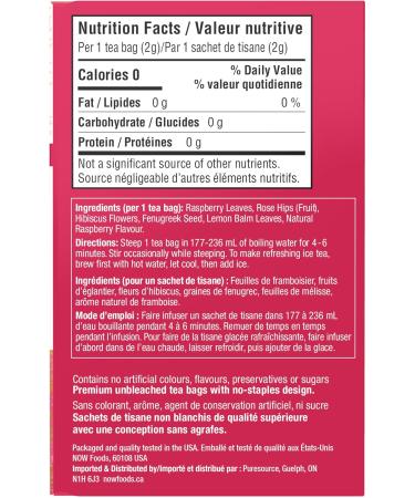 NOW Caring Tea Red Raspberry Tea Premium Unbleached Tea Bags with our no-staples design 24 Count - Buy Online on GoSupps.com