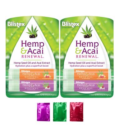 SZZL Hemp & Acai Renewal Lip Balm 0.30oz Raspberry Ginger & Cherry Cream Moisturizer Nourishes & Conditions Lips - for All Type of Skins 2ct each Pack of 2 with BONUS 3 Doces De Edi o Limitada