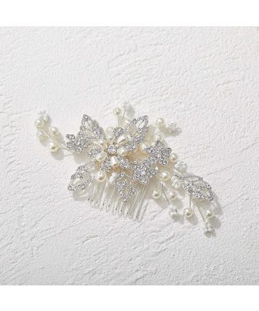 SWEETV Rhinestone Pearl Bridal Hair Comb Clip - Wedding Accessories for Bride Bridesmaid in Silver - Buy Online on GoSupps.com