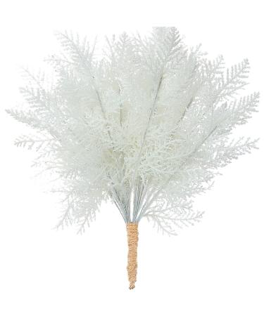 Artificial Pine Needles Christmas Floral Picks Branches Glitter Fake Floral Twig Picks for Flower Greenery Arrangements Tree Home Wreaths Holiday Decor (Glitter White  20 Pieces) Glitter White 20