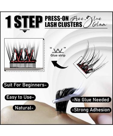Self Adhesive Eyelashes No Glue | HKKHZZ Press-On Lash Clusters Kit - Natural DIY Extension 10/12/14/16mm with Tweezers | C Curl A14 - Buy Online on GoSupps.com