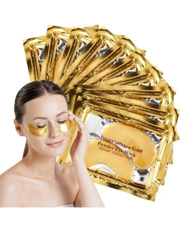 24K Gold Under Eye Treatment Masks Eye Masks for Dark Circles Crystal Gold Powder Gel Collagen for Under Eye Wrinkles Remove Eye Bags Hydrating Puffy Eyes 20 Pieces/10 Pairs
