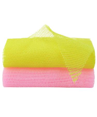 2 Pcs African Net Sponge African Body Exfoliating Net Long African Towel Exfoliating African Net Washcloth Nylon Net Back Scrubber for Shower Multipurpose Net for Daily Use(Pink Yellow)