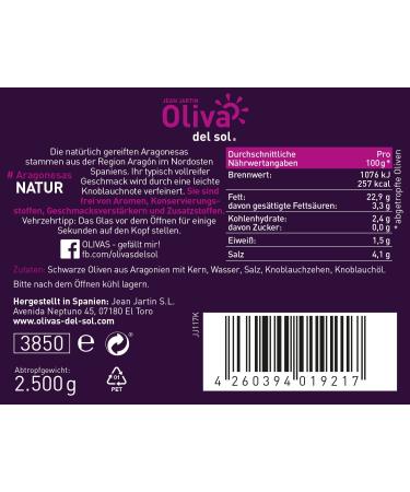 OLIVAS Aragonesas 2 500g (Gallon) - Naturally Black Fully Ripe Olives - The King of Olives - International Shipping Available - Buy Online on GoSupps.com