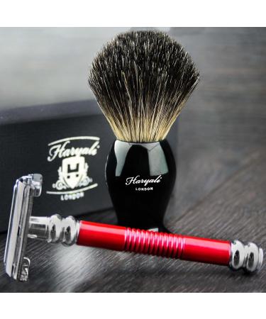 Men's Shaving Butterfly Safety Razor in Red & Black Badger Hair Brush - Premium Stainless Steel Head International Shipping Available - Buy Online on GoSupps.com