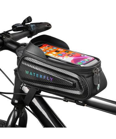 WATERFLY Bike Front Frame Bag: Bike Top Tube Phone Mount Bag Cycling Waterproof Phone Holder Pouch Bicycle Handlebar Pouch Black 1