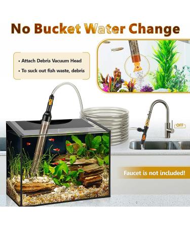 Hygger Bucket-Free Aquarium Water Change Kit with Metal Faucet Connector | Fish Tank Vacuum Siphon Gravel Cleaner | 49 Foot Long Hose | Drain & Fill | Pack of 1 - Buy Online on GoSupps.com