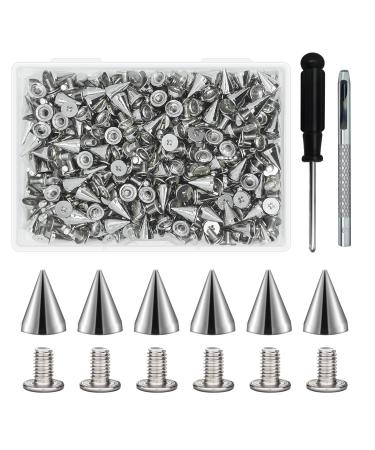 200 Sets 9.5mm Cone Spikes Metal Tree Spikes Screwback Studs for DIY Leathercraft Decoration Punk Rock Style Clothing Accessories (Silver)