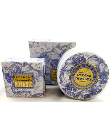 Greenwich Bay LAVENDER CHAMOMILE 3 Piece Beauty Gift Set of : BODY BUTTER SPA SOAP and DUSTING POWDER
