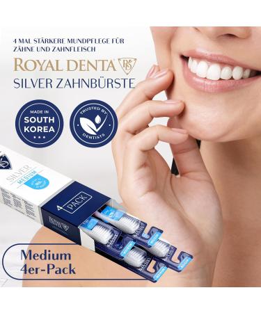 Buy Royal Denta Silver Medium Toothbrush 4-Pack - Double Length Bristle for Interdental Cleaning Silver Particles for Bacteria & Tartar Removal Medium Strength Multicolored - International Shipping Available - Buy Online on GoSupps.com