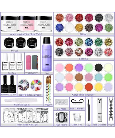 Morovan Acrylic Nail Kit - Acrylic Powder Colored Acrylic Powder Top Base Coat UV Builder Gel Nail Glue Glitter Powder Strip Glitter Sequins - Buy Online on GoSupps.com