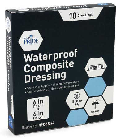 Medpride Waterproof Composite Wound Dressing Pads 6x6 Inch - 10-Pack, Sterile & Individually Wrapped - Medium Absorbency for Pressure Ulcers, Post Op Trauma - Men & Women - Buy Online on GoSupps.com