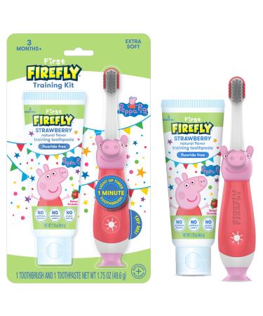 Firefly First Peppa Pig Training Kit Light Up Toothbrush with Extra Soft Bristles and Natural Strawberry Flavor Training Toothpaste 1.75 oz