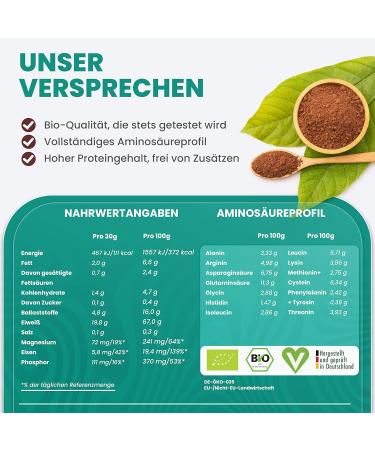 Cacao Protein - 100% Organic Vegan Multi-Component Protein | No Sweeteners No Aroma | Certified Organic Cocoa Pea Rice & Hemp - ko 039 Certified - Buy Online on GoSupps.com
