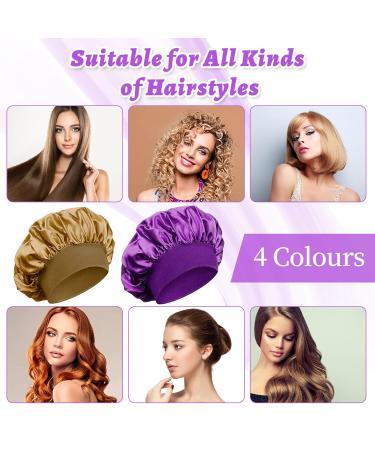 4-Piece Satin Hair Hood Set - Night Sleeping Caps with Hair Ties | Reusable Bonnet for Women & Girls - Black Red Violet Gold - Buy Online on GoSupps.com