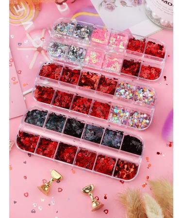 Kalolary 3 PCs Valentine's Day Nail Art Sequins - Heart-Shaped & Lip-Shaped Holographic Glitter for Manicure & Body Decoration | International Shipping - Buy Online on GoSupps.com