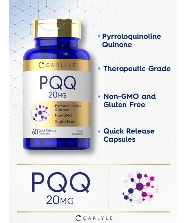 Carlyle PQQ Supplement 20 mg | 60 Capsules | Non-GMO and Gluten Free - Buy Online on GoSupps.com