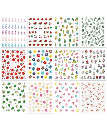 WOKOTO 12 Sheets Kids Nail Stickers - Self-Adhesive 3D Nail Art Decals for Girls, Women - Cute Carton Flowers, Animals, Fruits - Nail Decals KIT1 - Buy Online on GoSupps.com