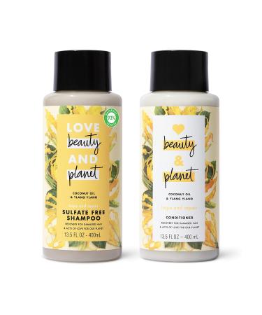 Love Beauty And Planet Hope and Repair Shampoo and Conditioner Dry Hair and Damaged Hair Care Coconut Oil and Ylang Ylang Paraben Free, Silicone Free, and Vegan, 13.5 Fl Oz (Pack of 2) Shampoo and Conditioner Set 13.5 Fl O