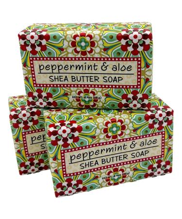 Peppermint and Aloe Shea Butter Soap Set of 3 Bars 6.4 Ounces Each