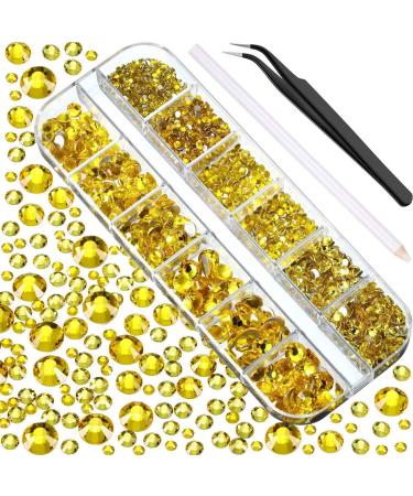 Speesy Flat Back Gems Round Crystal Rhinestones with Tweezer and Picking Pen for Crafts Nail Art DIY Lemon Yellow - Buy Online on GoSupps.com
