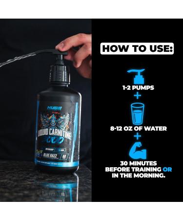 Huge Supplements Liquid L-Carnitine 3000 Superior Potency Infused with 500mg MitoBurn & 25mg GBB Premium Stim-Free Thermogenic Fat Burner & Energy Boost Convenient Pump Top 32 Oz (60 Servings) Blue Razz - Buy Online on GoSupps.com