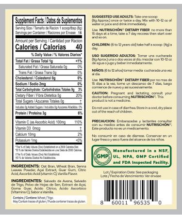 NUTRISCHON Dietary Fiber Supplement Relieves Constipation Naturally Supports Gut Health & Regularity with Added A ai Sugar Free Non-GMO (4.5 oz Vanilla) Vanilla 4.5 Ounce (Pack of 1) - Buy Online on GoSupps.com