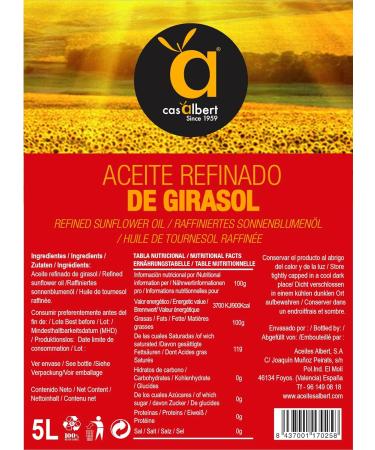 Casalbert High Oleic Sunflower Oil for Cooking & Frying - 5L Canister | Refined & Ideal for Healthy Meals - Buy Online on GoSupps.com