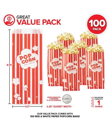 1 oz Disposable Popcorn Bags (100 Pack) - Red & White Striped Carnival Snack Bags - Perfect for Movie Theaters - Stock Your Home Classic - Buy Online on GoSupps.com