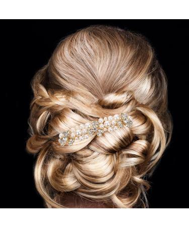FRCOLOR Pearl Headpiece alloy rhinestone hair bridal hair wedding hair Light weight hair Classic color hair bride hair accessory gold bowtie golden wedding hair Rhinestone Hair Accessories - Buy Online on GoSupps.com