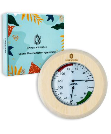 Bader Wellness Sauna Thermometer Hygrometer 2in1 with a wide solid wood frame 150mm high -quality sauna accessories heat -resistant measuring range: 20 C - 120 C/measuring range Hygrometer: 0-100% rel.F.