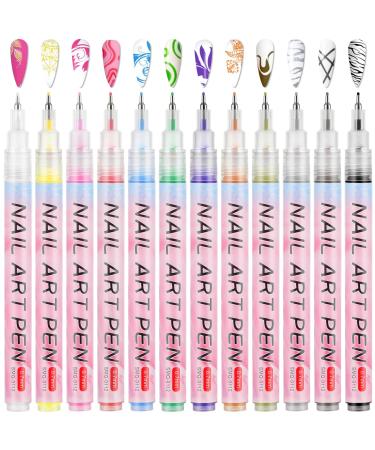 Amaxiu nail art character pencil 12 colors nail art pens set waterproof nail polish pencil fast -drying nail art graffiti painting pencil diy abstract lines detail pen (0.5mm)