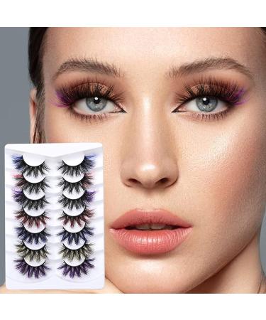 Goddvenus 5D Fluffy Colored Mink Lashes 7 Pairs Pack - Rainbow Cat Eye False Eyelashes in Pink, Blue, Purple, Yellow | Dramatic Colorful Eyelashes - Buy Online on GoSupps.com